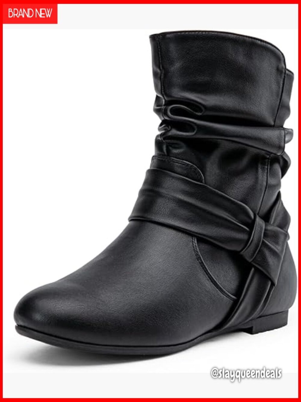 Slouch Ankle Boots with Zipper Low Heel Flat Sole Non-Slip